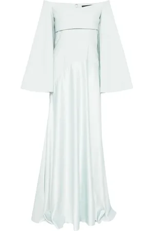 Solace Kjole, Dame, Blå, 2XS, Uld, Off-Shoulder Lyseblå Kjole med Flarede Manchetter
