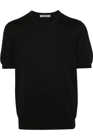 LA FILERIA Strik, Herre, Sort, XL, Bomuld, Sort Bomuld Strik Crew Neck T-shirt
