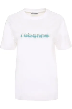 Paco rabanne Top, Dame, Hvid, M, Bomuld, Fjeret bomuld rundhals T-shirt