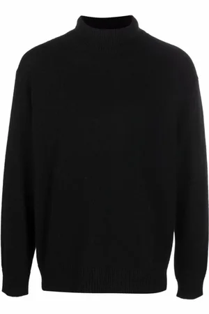 LANEUS Strik, Herre, Sort, XL, Uld, Sort uldblandet rullekravebluse