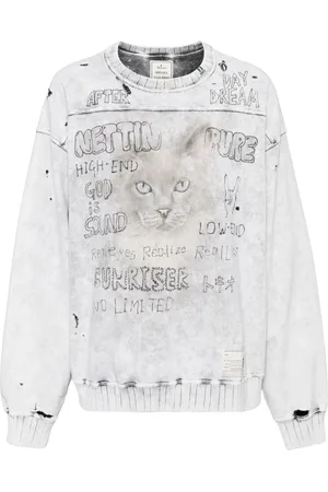 MIHARA YASUHIRO Sweathshirts & Hoodies, Herre, Grå, L, Bomuld, Slidt Grå Bomuldssweater Grafisk Print