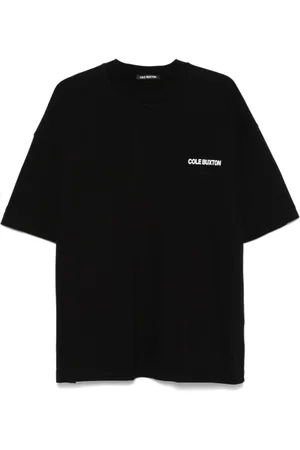 Cole Buxton Top, Herre, Sort, S, Bomuld, Sort Logo Print T-shirt med Crew Neck