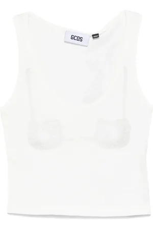 GCDS Top, Dame, Hvid, S, Hvid Rhinestone Ærmeløs Top