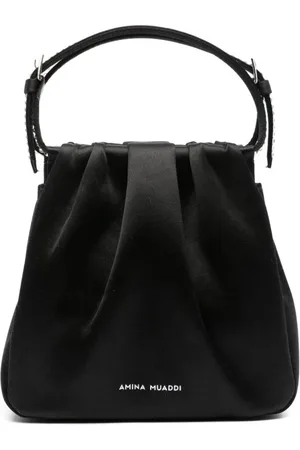 Amina Muaddi Taske, Dame, Sort, ONE SIZE, Satin, Sort Satin Håndtaske med Plys