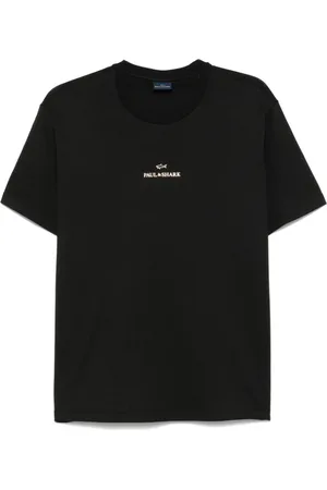 Paul & Shark Top, Herre, Sort, 2XL, Sort Logo Print Crew Neck T-shirt