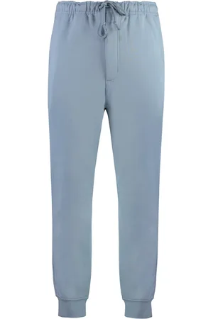 Y-3 Bukser, Herre, Blå, S, Bomuld, Ribbed Cotton Track-Pants med Lommer