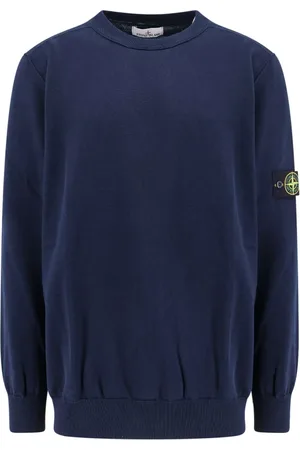 Stone Island Strik, Herre, Blå, 2XL, Bomuld, Blå Ribstrikket Crew Neck Sweater