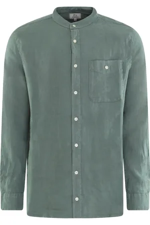 Woolrich Skjorte, Herre, Grøn, L, Linned, Bandkrave Linned Skjorte Grøn