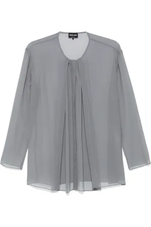 Giorgio Armani Bluser & Skjorter, Dame, Grå, XS, Mørkegrå Rund Hals Langærmet Skjorte