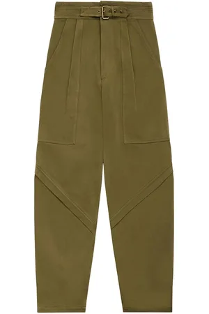Isabel Marant Bukser, Herre, Grøn, 4XS, Bomuld, Grøn Bomuld Bæltet Straight Leg Bukser