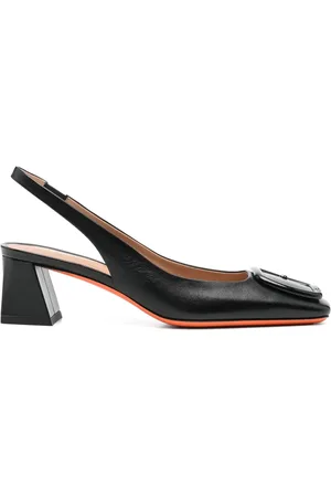 santoni Sko, Dame, Sort, 41 EU, Læder, Sort elastisk slingback firkantet tå sko