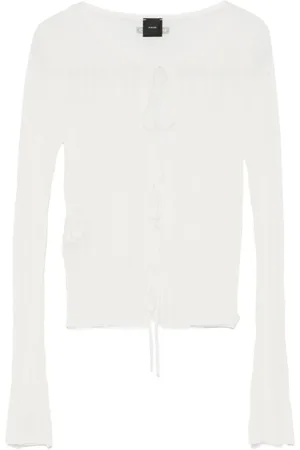 Pinko Strik, Dame, Hvid, S, Hvid Crew Neck Sweater Lange Ærmer
