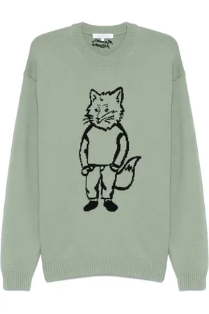 Maison Kitsuné Strik, Herre, Grøn, L, Mint Grøn Crew Neck Sweater