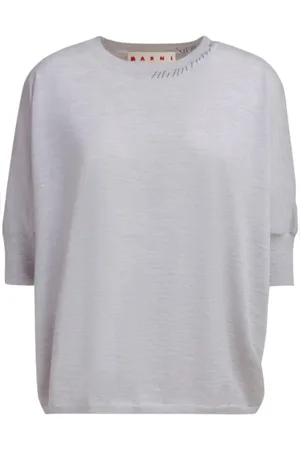 Marni Strik, Dame, Grå, XS, Uld, Grå Striktrøje med Logo Krave