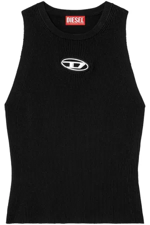 Diesel Top, Dame, Sort, XS, Sort Ribbet Crew Neck Ærmeløs Top