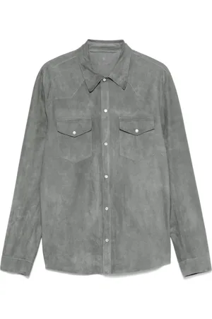 SALVATORE SANTORO Skjorte, Herre, Grå, 2XL, Læder, Ash Grey Læderjakke Med Knappede Manchetter