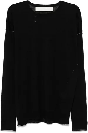 ISABEL BENENATO Strik, Herre, Sort, M, Uld, Sort Ribstrikket Sweater