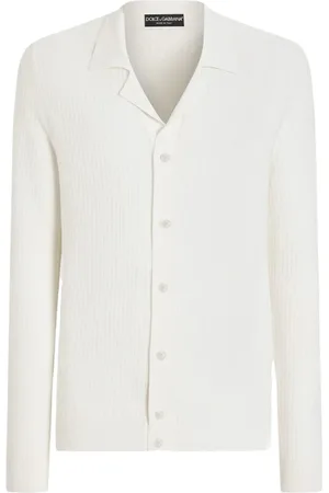 Dolce & Gabbana Strik, Herre, Hvid, XL, Hvid Skjorte med Ribbede Detaljer