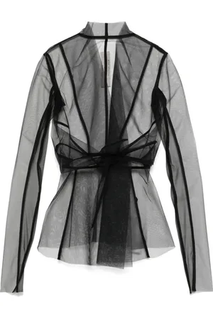 Rick Owens Jakke, Dame, Sort, XS, Sort Sløjfe-Fastgørelse Gennemsigtig Langærmet