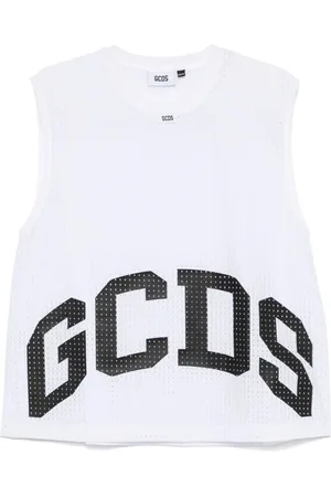 GCDS Top, Herre, Hvid, M, Hvid Crew Neck T-shirt med Perforeret Detalje