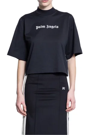 Palm Angels Top, Dame, Sort, S, Uld, Logo Cropped Tee Sort Hvid