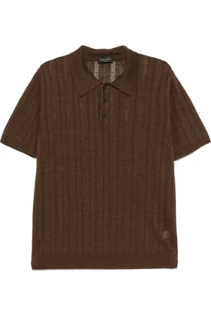 Roberto Collina Top, Herre, Brun, L, Brun Polo Krave Sweater Korte Ærmer