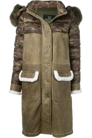 Mr & Mrs Italy Frakke, Dame, Grøn, S, Khaki Camo Shearling Hætteparka
