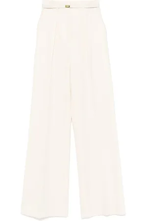 Elisabetta Franchi Bukser, Dame, Hvid, M, Beige Bukser med Lommer og Knapper