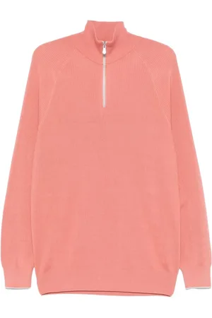 Brunello Cucinelli Strik, Herre, Lyserød, L, Bomuld, Peach Zip Sweater