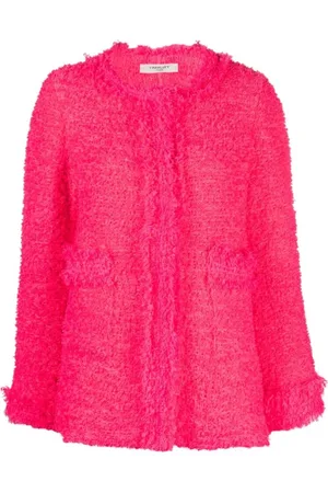 CHARLOTT Strik, Dame, Lyserød, S, Tweed, Fuchsia Tweed Fringe Jakke
