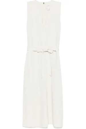 Calvin Klein Kjole, Dame, Hvid, L, Uld, Hvid V-Neck Kjole med Fuld Foring