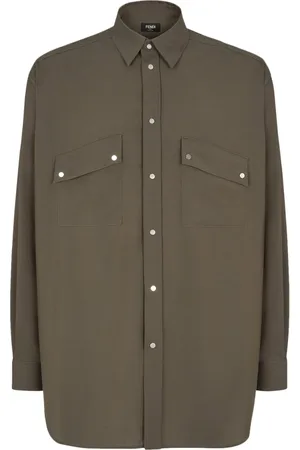 Fendi Skjorte, Herre, Grøn, L, Uld, Grøn Uldskjorte med knapper