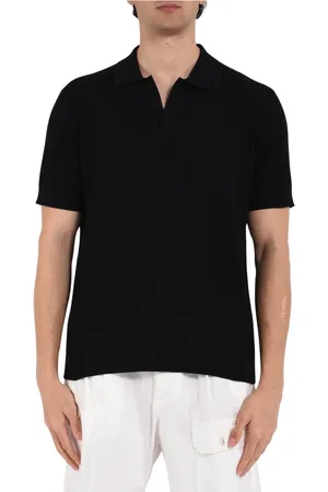 Paolo Pecora Top, Herre, Sort, XL, Bomuld, Ribbet V-hals Strikket Polo Skjorte