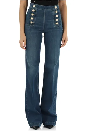 Elisabetta Franchi Jeans, Dame, Blå, W26, Bomuld, Højtaljede Flare Jeans
