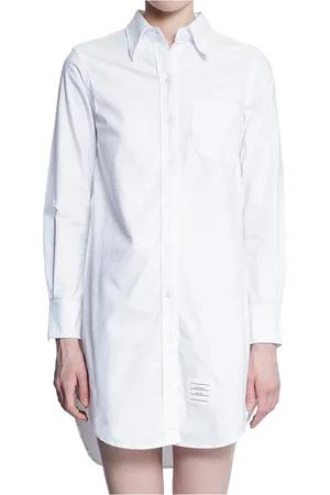 Thom Browne Kjole, Dame, Hvid, 2XS, Bomuld, Hvid Oxford Skjortekjole med Klassisk Krave