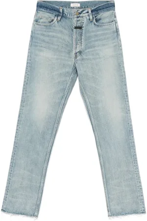FEAR OF GOD Jeans, Herre, Blå, W33, Blå Tapered Leg Jeans med Logo Patch