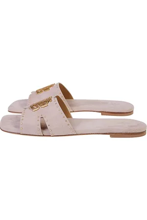 ELEVENTY Sko, Dame, , 37 EU, Suede, Lav Ruskindssandal med Heraldisk Emblem