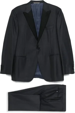 CANALI Jakkesæt, Herre, Sort, XL, Navy Blue Suit med Butterfly Clasp