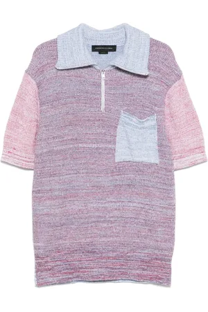 Federico Cina Strik, Herre, Flerfarvet, M, Uld, Himmelblå Zip Sweatshirt Ribbed Manchetter