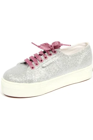 Superga Sko, Dame, Grå, 39 EU, Sølv Glitter Platform Sko til Kvinder