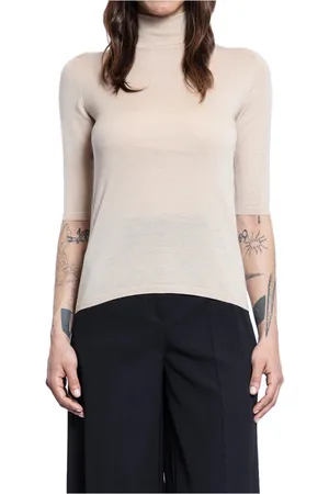 Max Mara Strik, Dame, , S, Uld, Albinosmooth Uldstrik Turtleneck Korte Ærmer