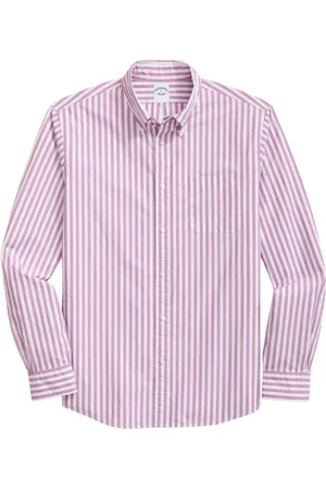Brooks Brothers Skjorte, Herre, Lilla, S, Bomuld, Regular Fit Stribet Poplin Skjorte med knap ned