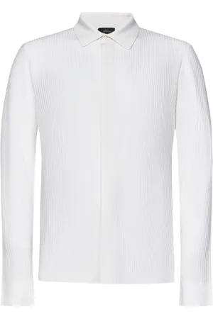 BRIONI Top, Herre, Hvid, M, Cashmere, Hvid Jacquard Stribe Cashmere Silke Skjorte