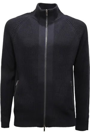 Daniele Fiesoli Strik, Herre, Blå, M, Uld, Uld Cardigan Sweater Med Lynlås