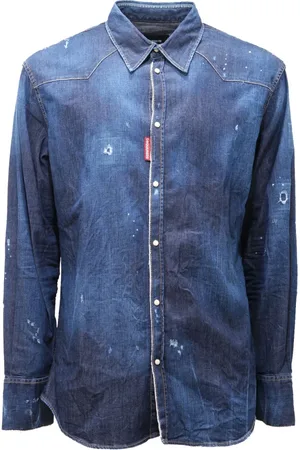 Dsquared2 Skjorte, Herre, Blå, S, Bomuld, Denim bomuldsskjorte med slibeeffekt