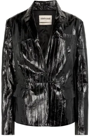 Roberto Cavalli Jakke, Dame, Sort, M, Broderet Coated Blazer med Peak Revers
