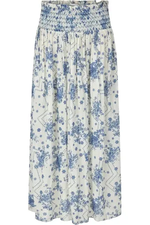 Lollys Laundry Nederdel, Dame, Blå, M, Uld, Smock Waist Maxi Nederdel Mørkeblå