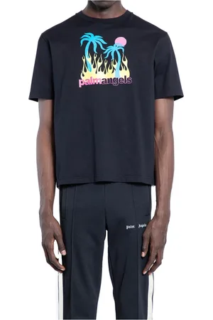 Palm Angels Top, Herre, Sort, XL, Uld, Brændende Oasis Slim Tee Multifarvet