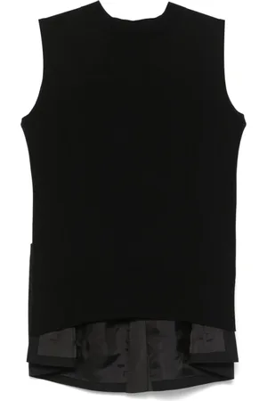 SACAI Top, Dame, Sort, M, Sort Box-Pleat Sweater med Bagudskåret Slids