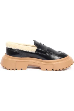 Hogan Sko, Dame, Sort, 36 EU, Læder, Eco-Fur Loafers i Sort/Creme